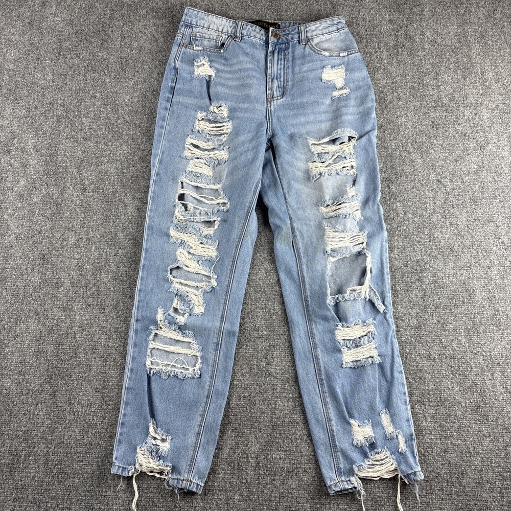 Simply Young Distressed Boyfriend Jeans Size 5 Light Wash 100% Cotton Shredded